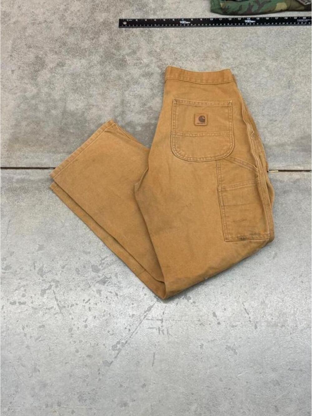 vintage carhartt tan relaxed baggy fit dungaree cargo pants size 30 x 30